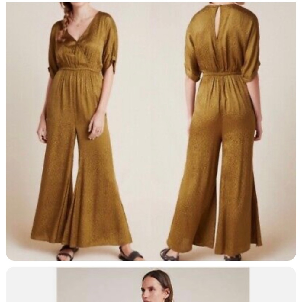 Anthropologie Maeve Olive Gold Jumpsuit